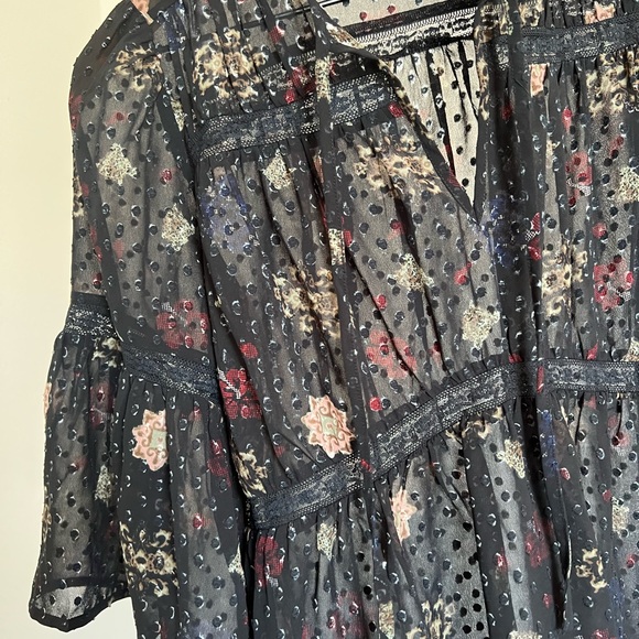 Lucky Brand Swiss Dot Top | size S | black/multicolored - Picture 2 of 7